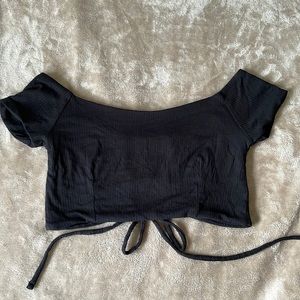 Cotton On | Black Off The Shoulder Open Back Crop Top | Small